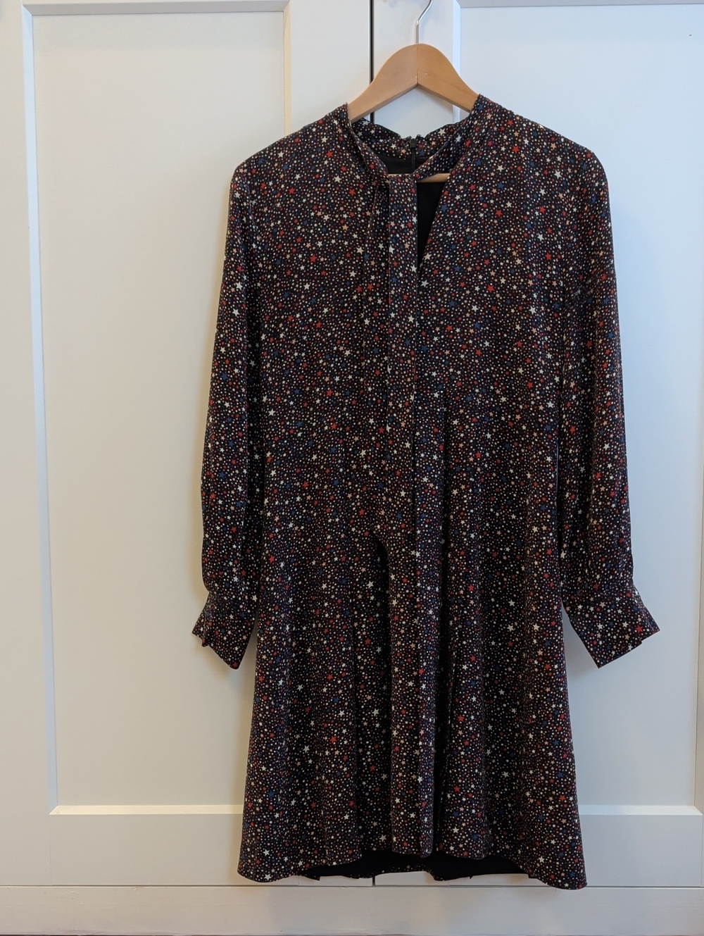 Madewell Black Star & Dot Tie-Neck Mini Dress